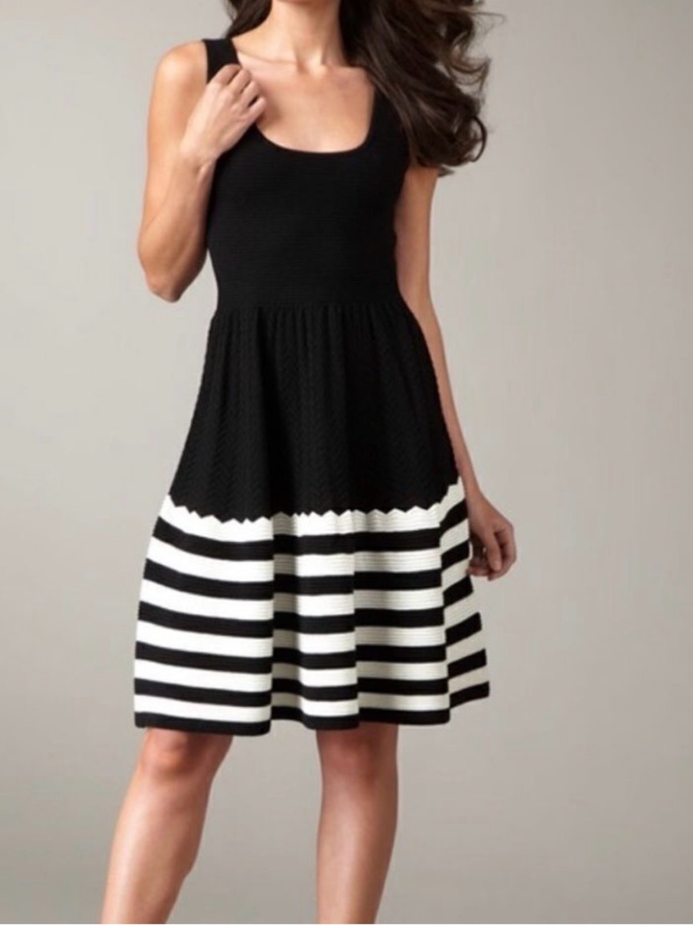 kate Spade Black and Cream Striped Knit Sweater Dress